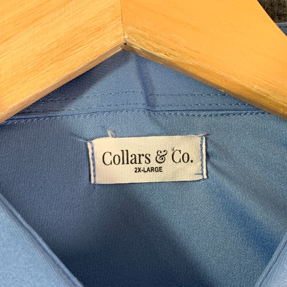 Collars & Co Polo Dress Shirt Men 2XL Blue Stretch Business Casual Office Modern - Picture 2 of 9